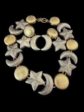 Vintage Two Tone Stars & Moons Earrings And Necklace Set